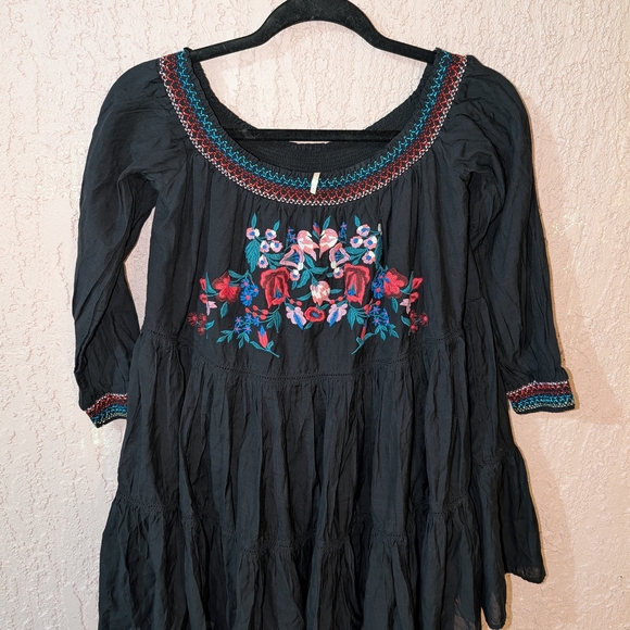 Embroidered Black Boho Dress - Picture 1 of 4